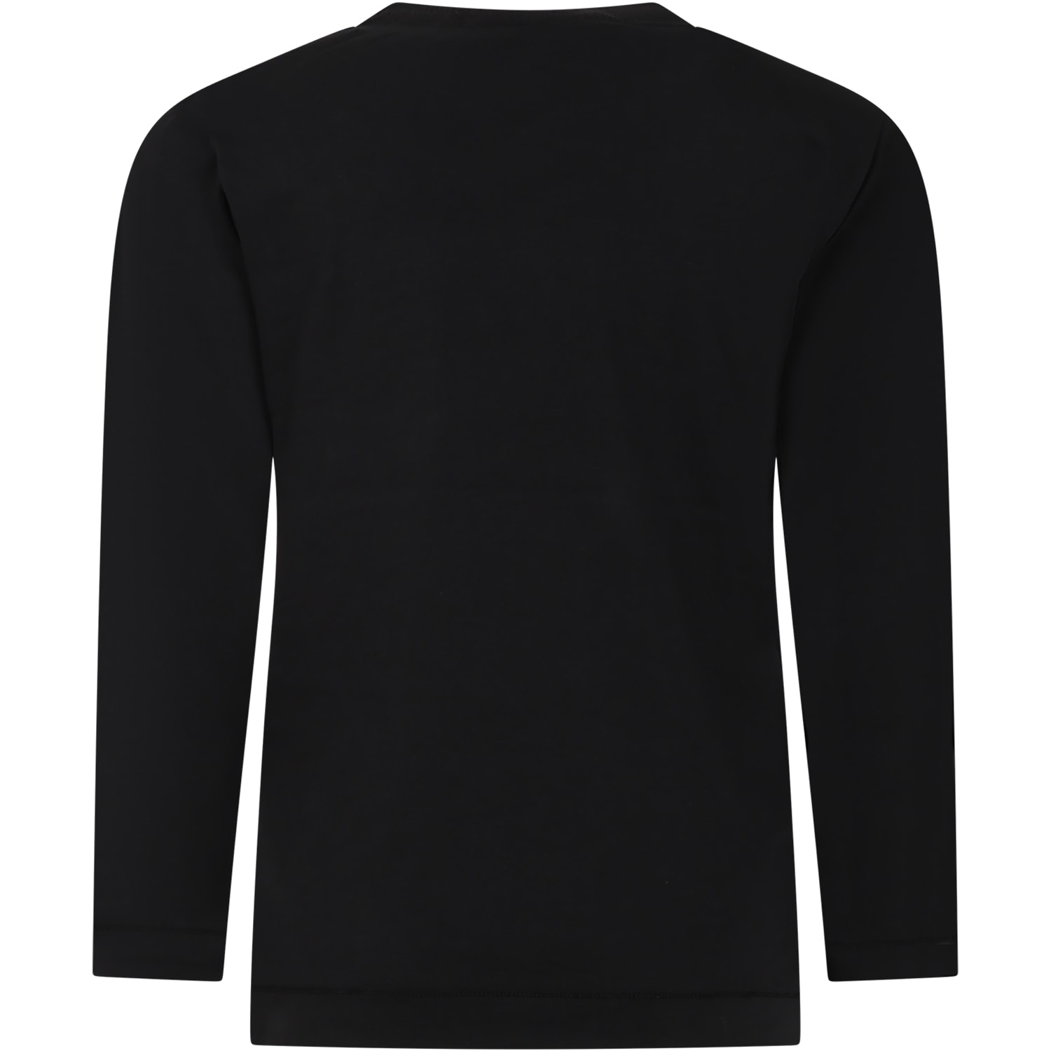 Stone Island Junior Black T-shirt For Boy With Iconic Compass In Black