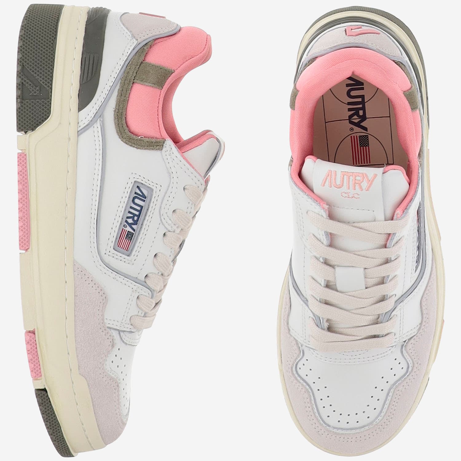 Shop Autry Clc Low Suede And Mesh Sneakers In Bianco+rosa