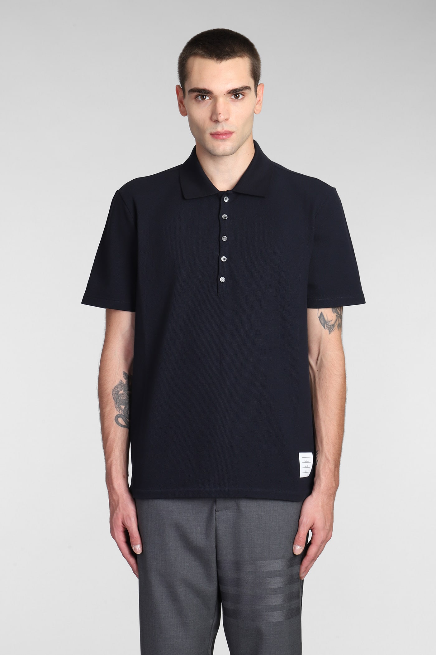 THOM BROWNE POLO IN BLUE COTTON