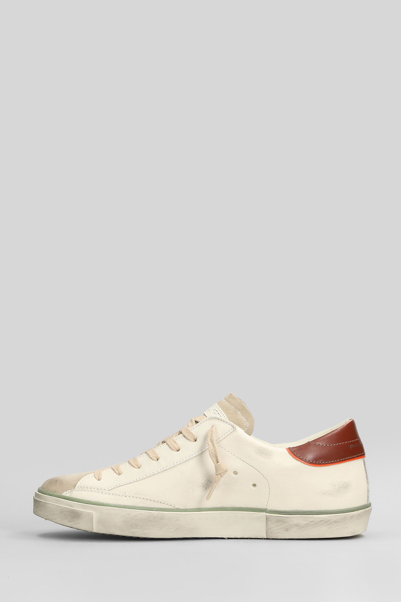 Philippe Model Prsx Low Sneakers In White Suede And Leather In White