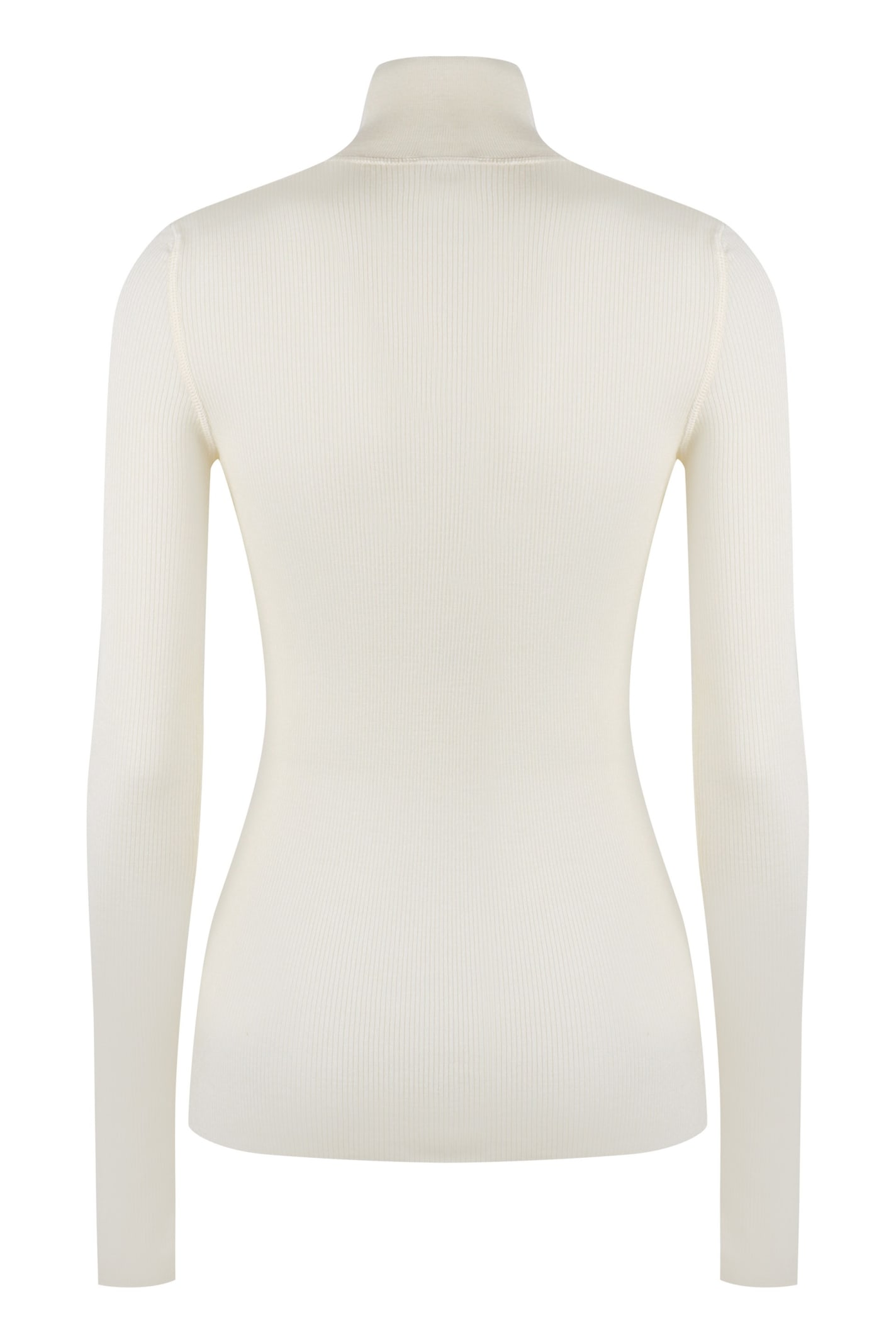 Bottega Veneta Womens Chalk High-neck Slim-fit Cotton-blend Top In Ivory