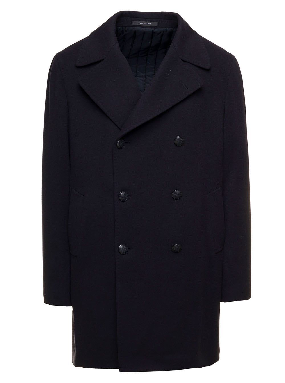 Stefan Black Short Double-breasted Coat In Wool And Cashmere Man Tagliatore