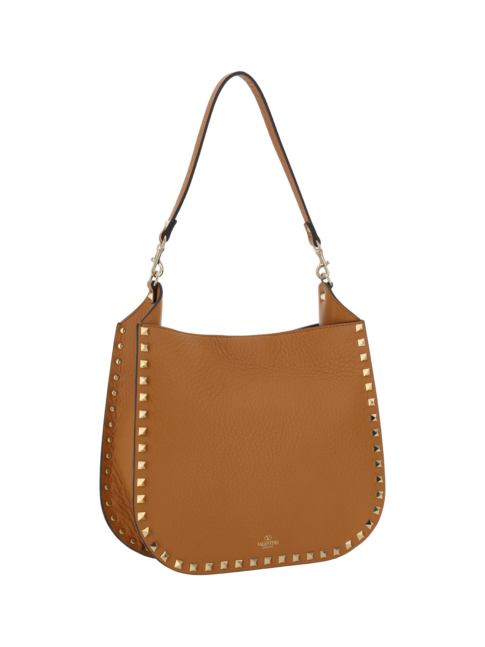 Shop Valentino Rockstud Shoulder Bag In Almond Beige/multicolor Beige