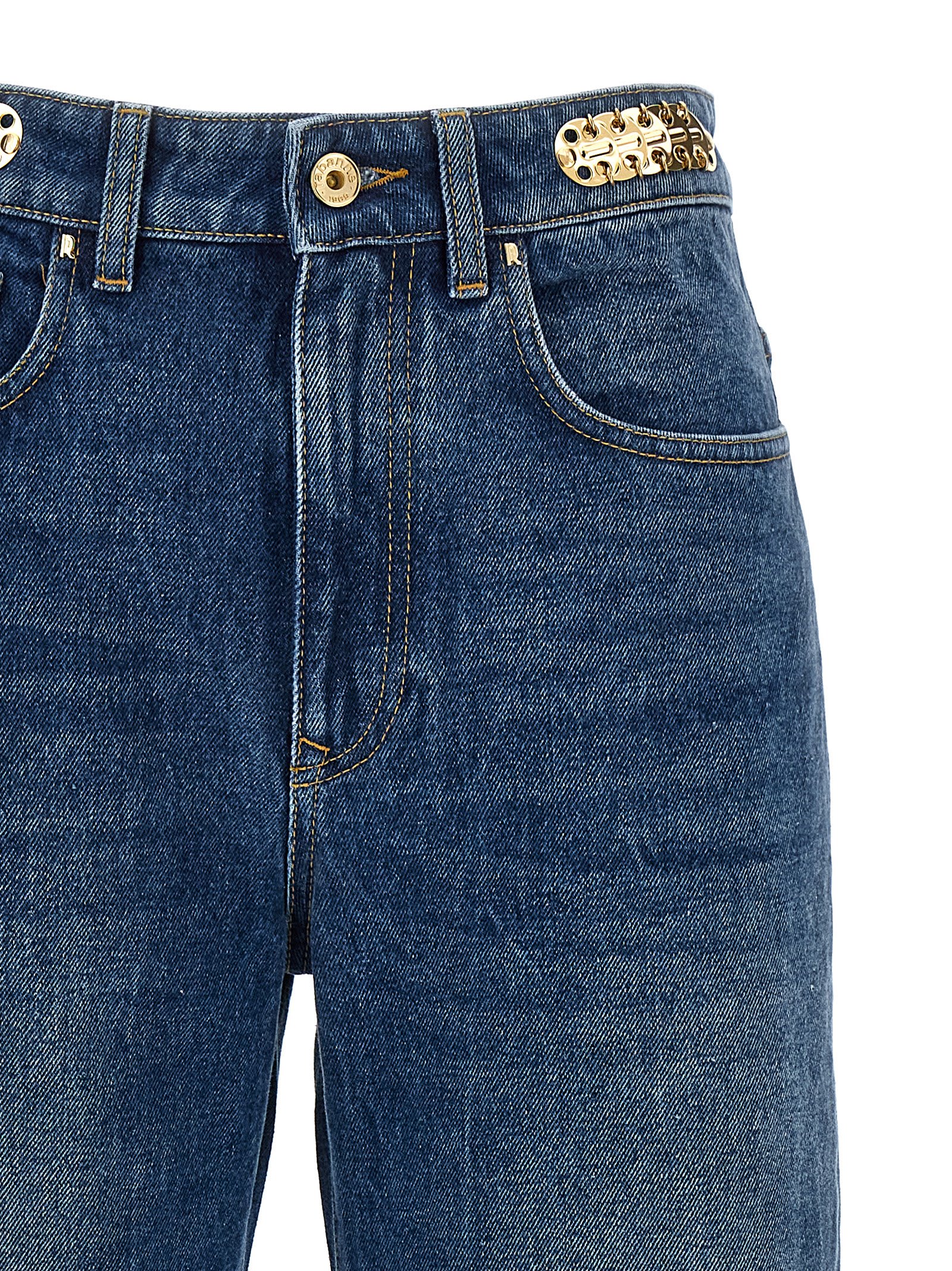 Shop Rabanne Metal Disk Jeans In Blue