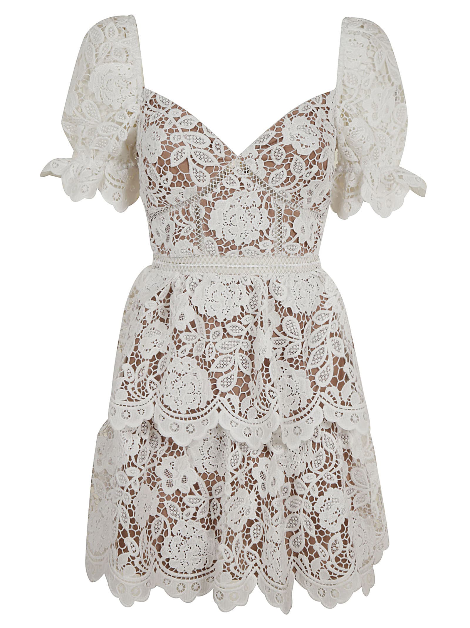 self portrait white circle floral lace mini dress