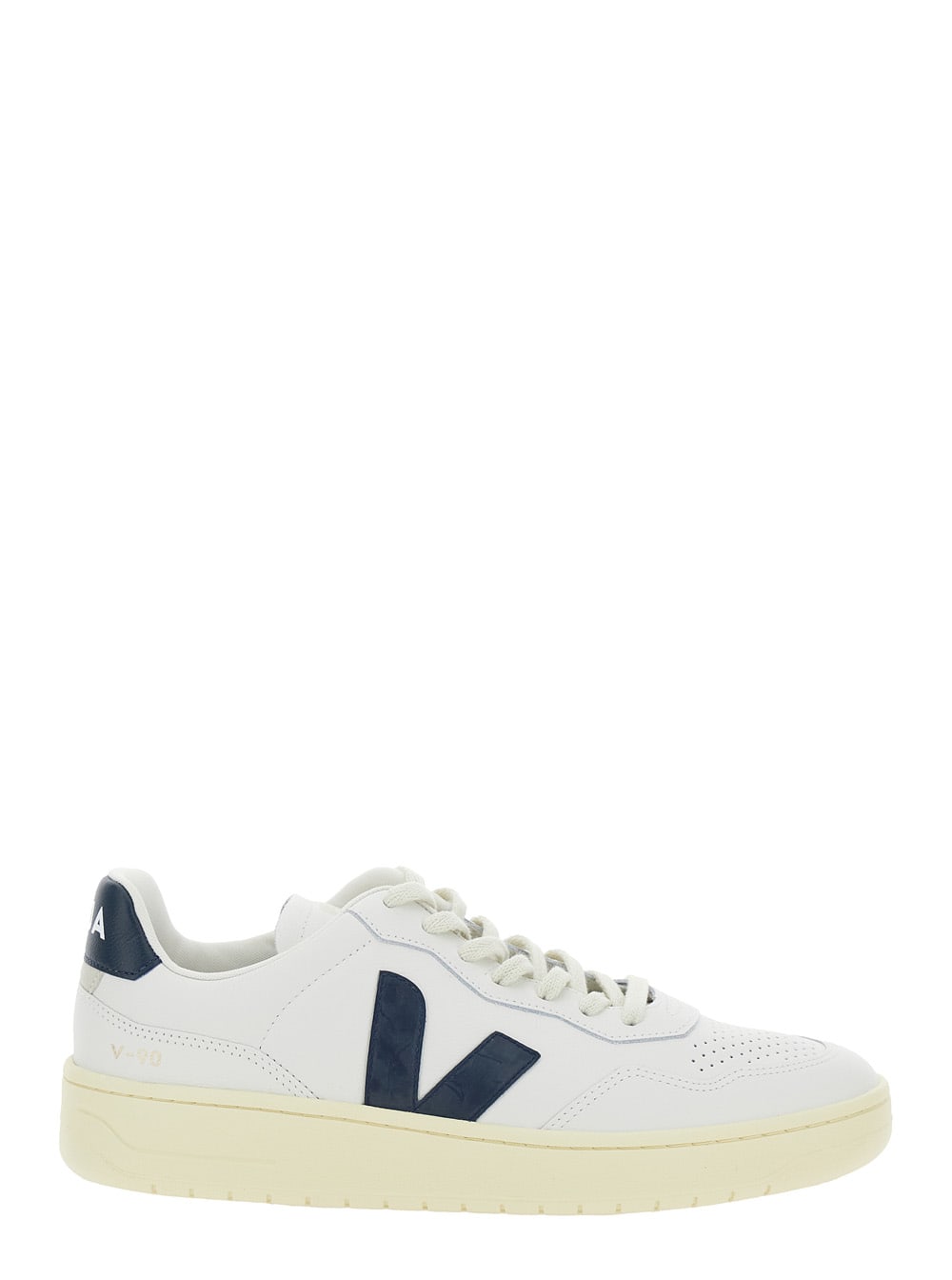 v-90 White Low Top Sneakers With Logo Patch In Leather Man