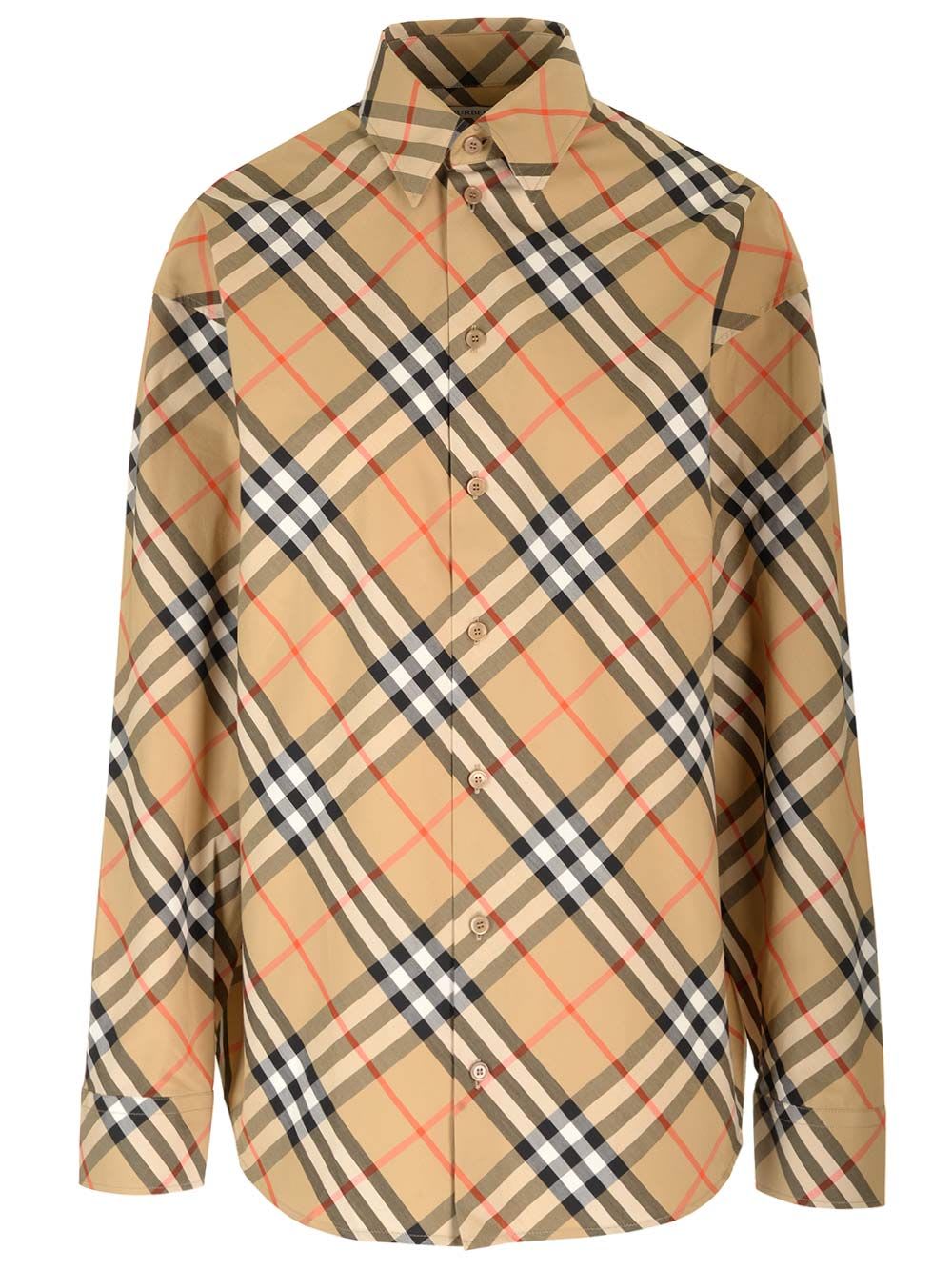 Shop Burberry Traditional Check Cotton Shirt In Beige