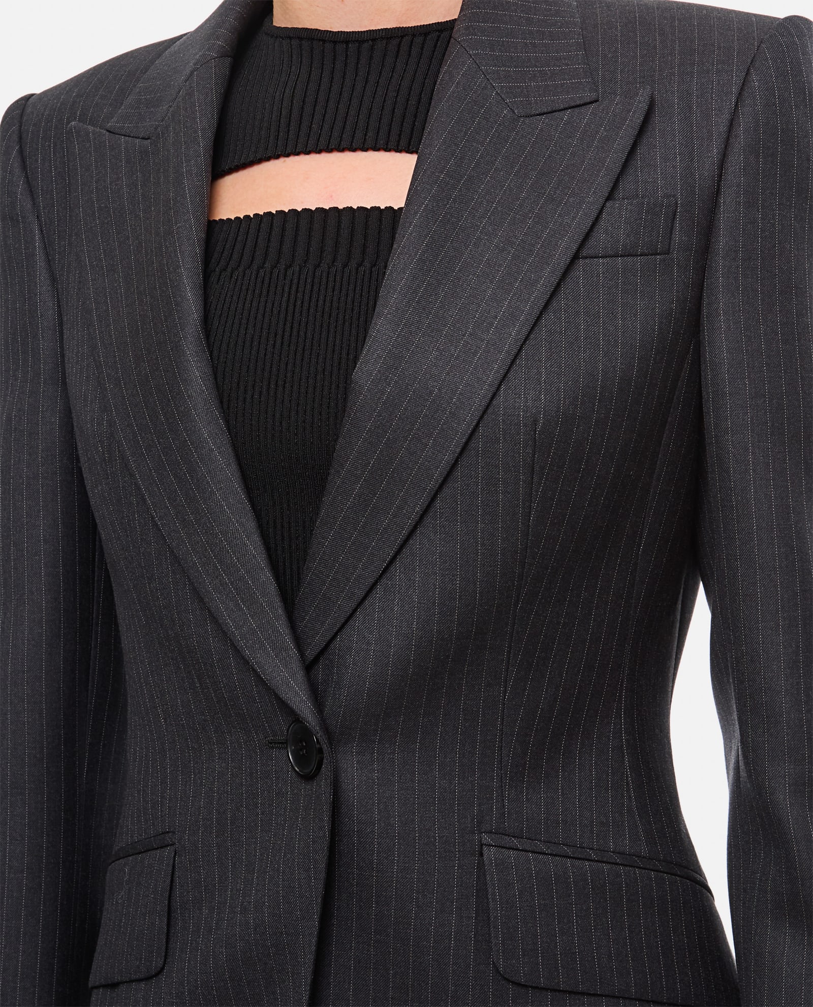 Shop Alexander Mcqueen Wool Pinstripe Single Breasted Jacket In Grey