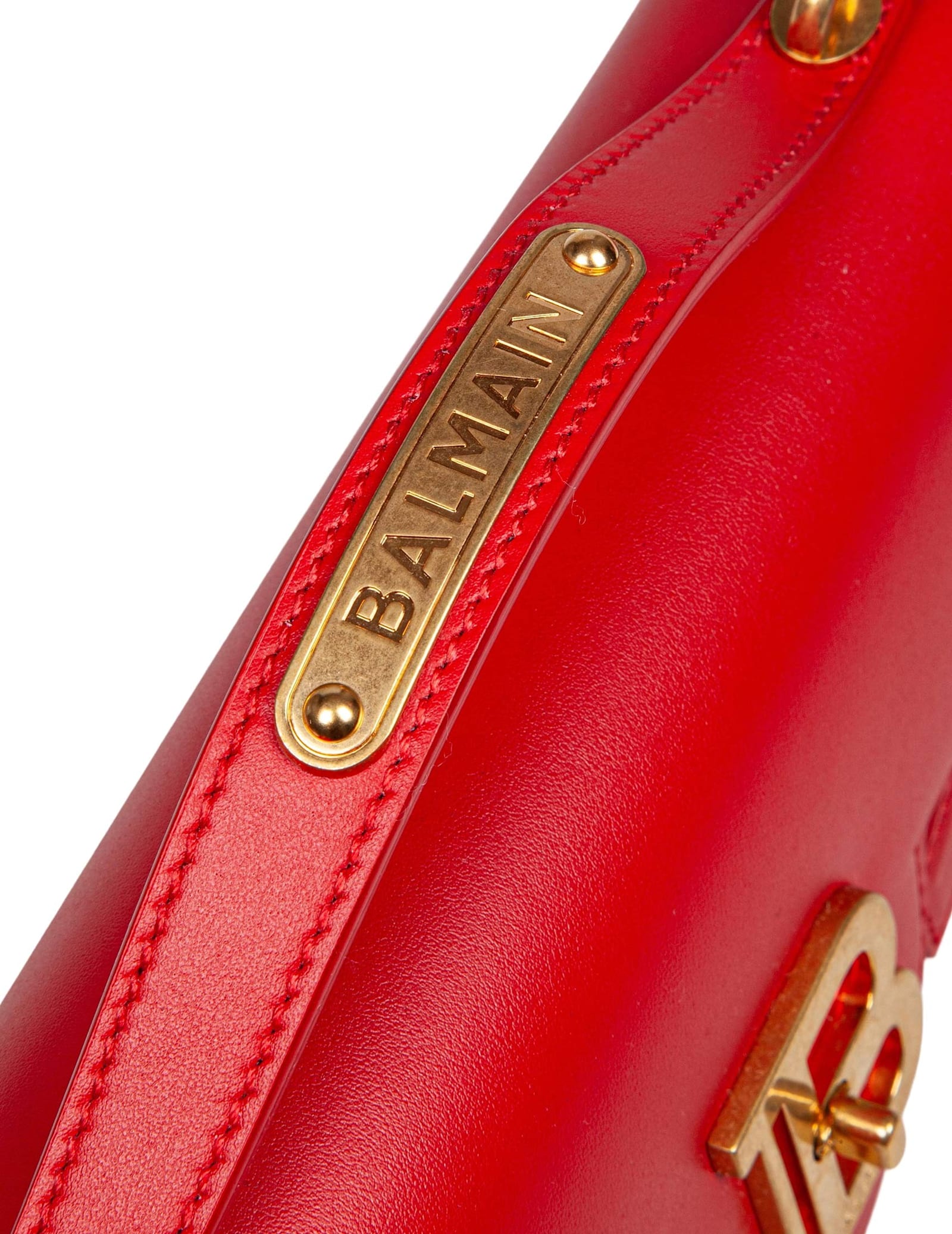 Balmain B-buzz Red Leather Handbag In Rouge