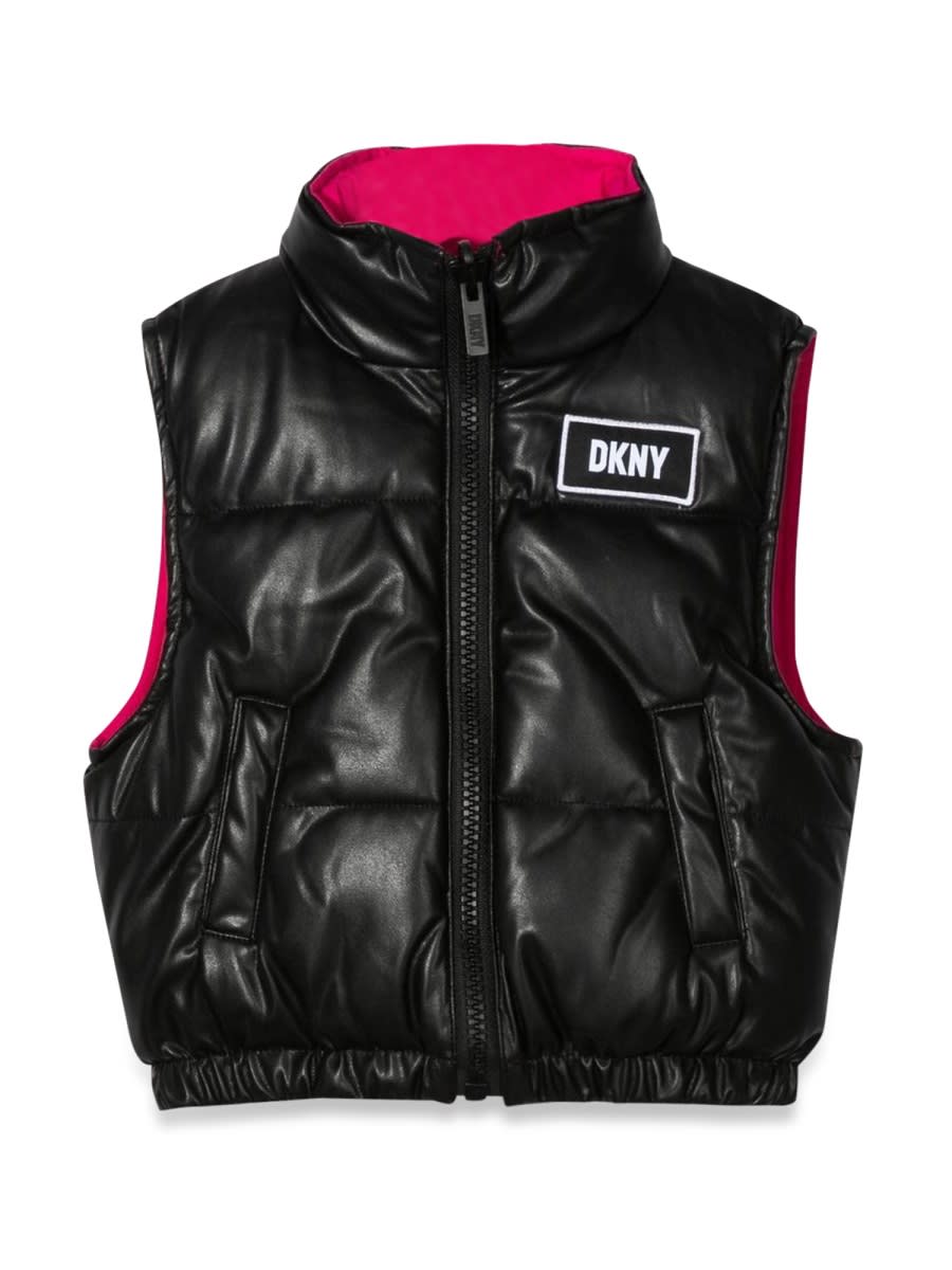 Shop Dkny Reversible Sleeveless Down Jacket In Black