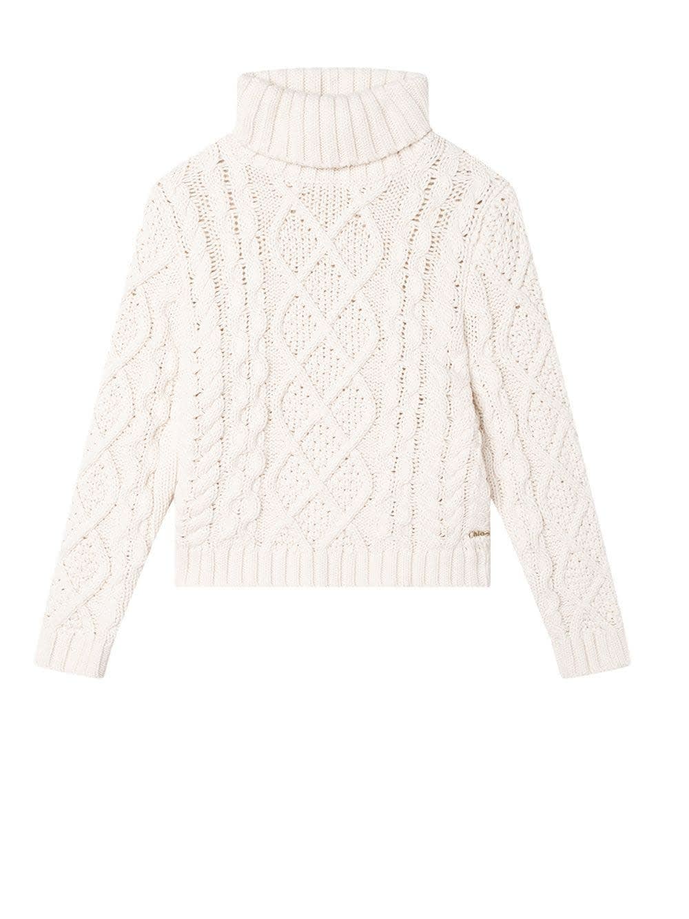 Chloé Kids Turtleneck Sweater In White Braided Cotton And Wool