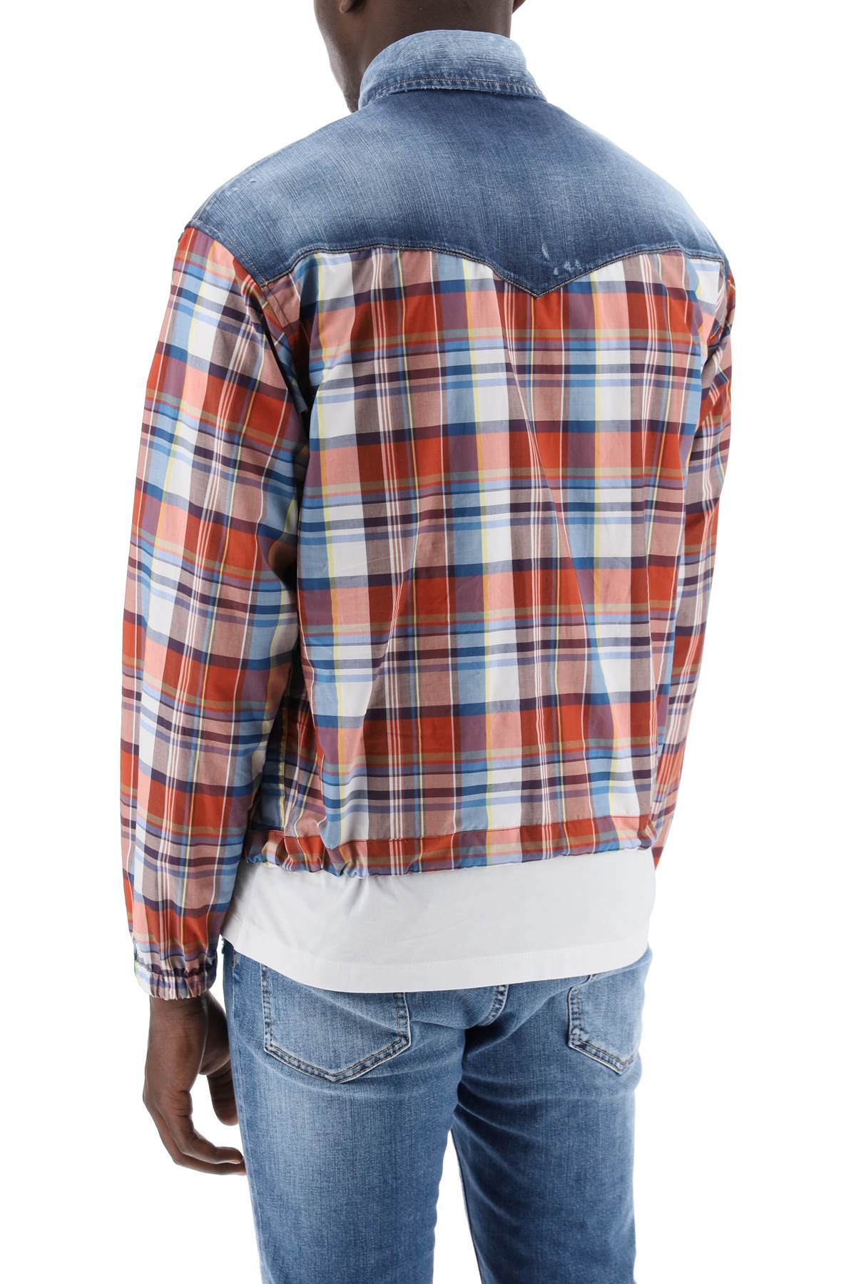 Shop Dsquared2 Plaid Western Shirt With Denim Inserts In Mix Colours (red)