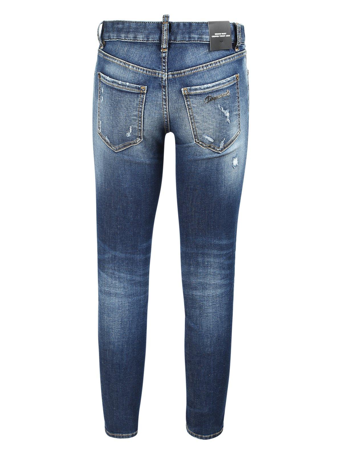 Shop Dsquared2 Distressed Mid-rise Cropped Jeans In Blu Denim