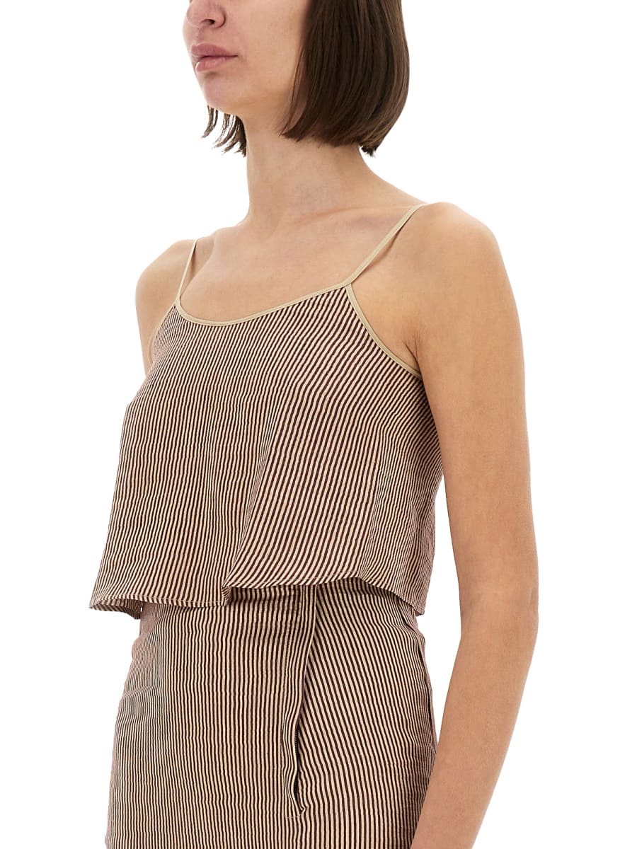 Shop Alysi Micro Stripe Top With Laces In Bordeaux