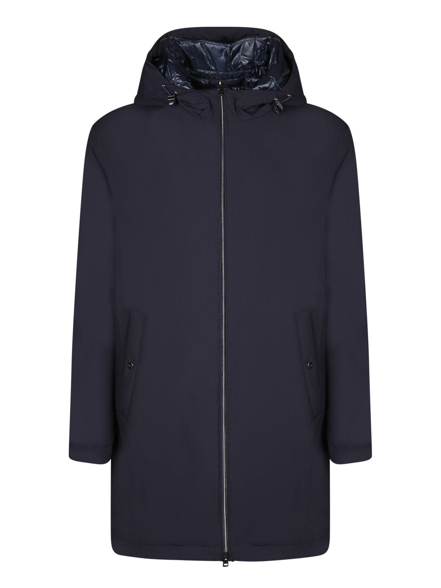 Shop Herno Blue Nylon Three-quarter Length Coat