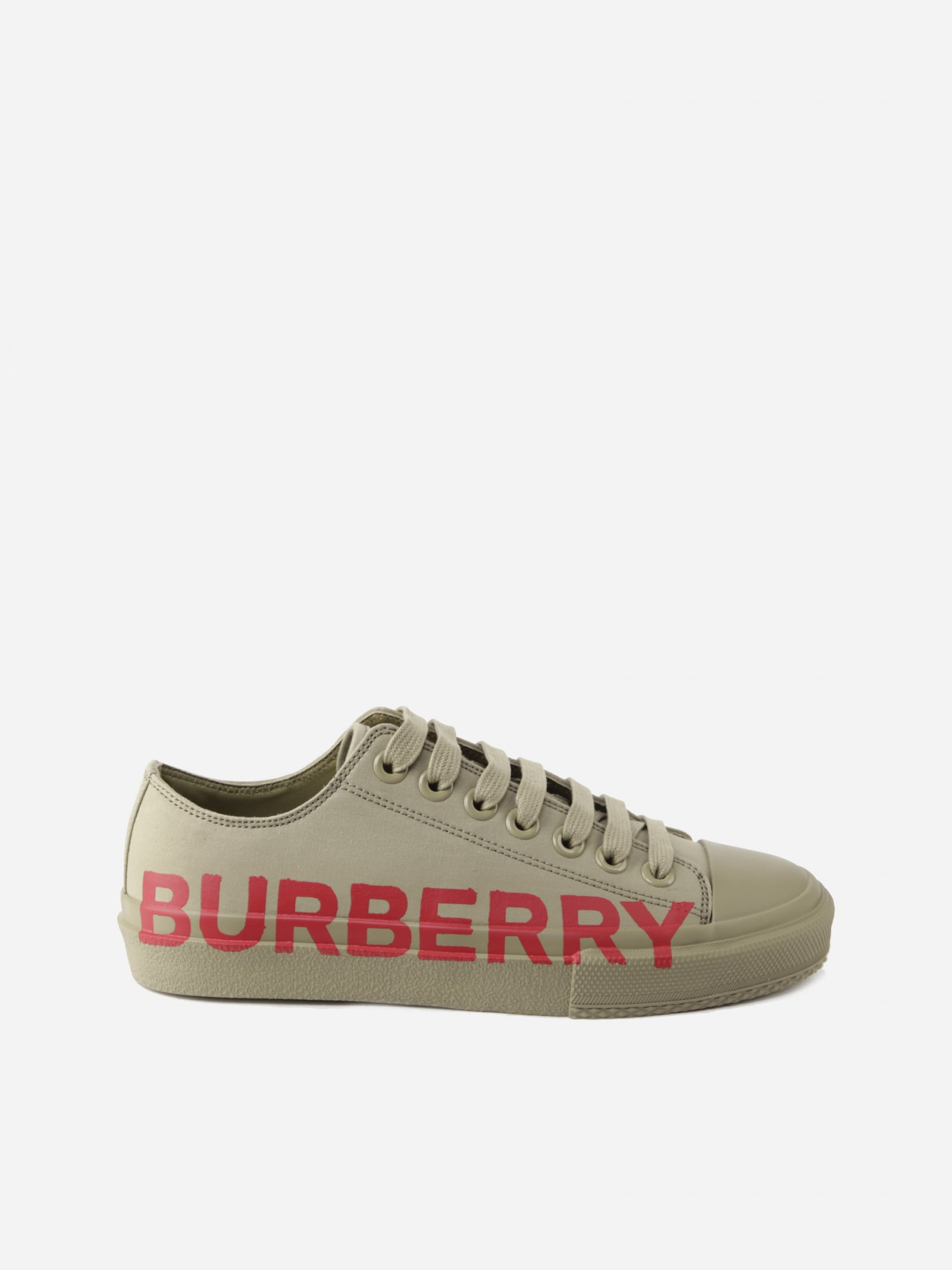 Burberry Cotton Gabardine Sneaker With Contrasting Logo