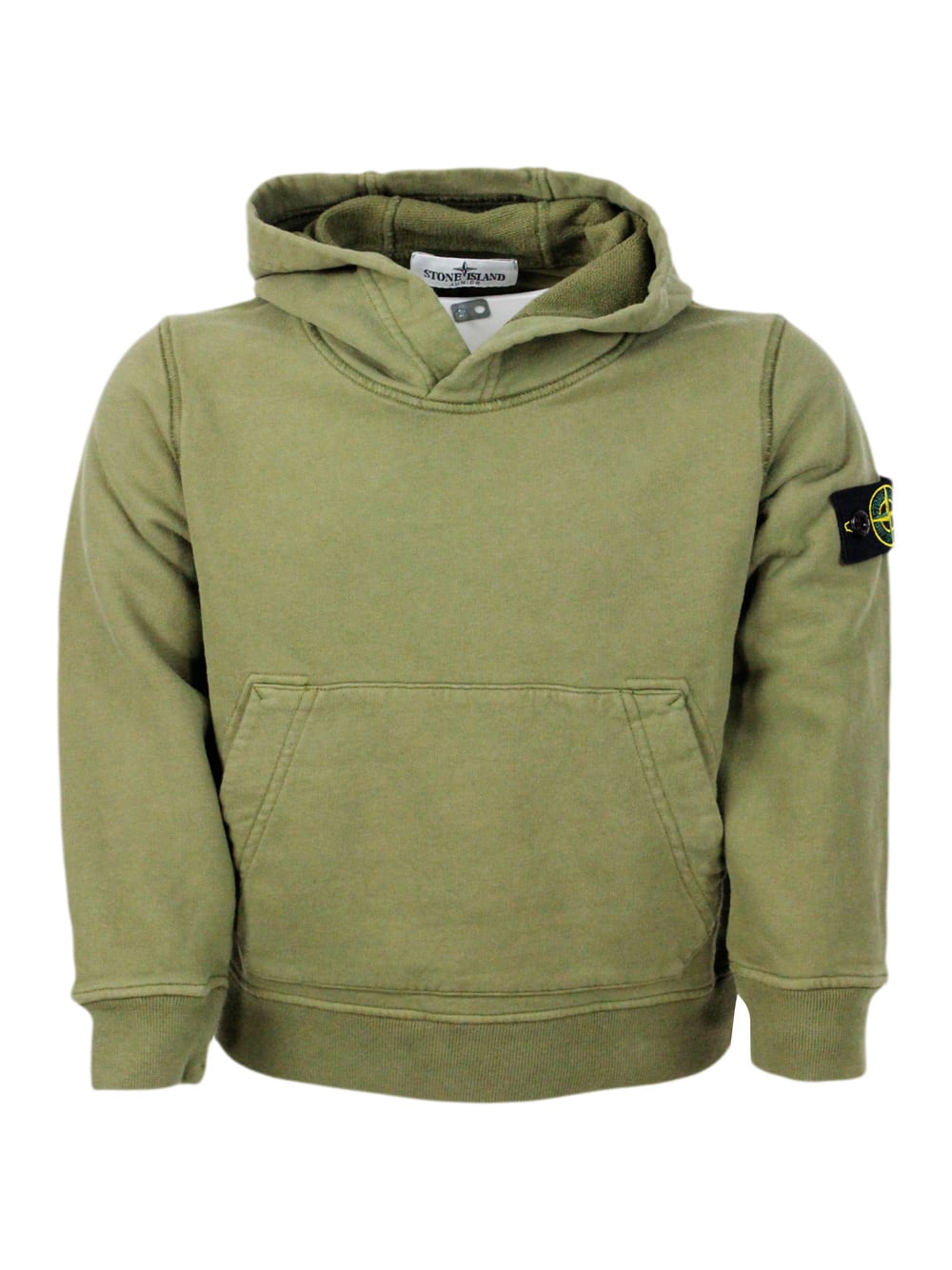 Stone Island Rocky Hooded Sweatshirt With Long Sleeves In Stretch Cotton With Badge On The Left Sleeve In Military
