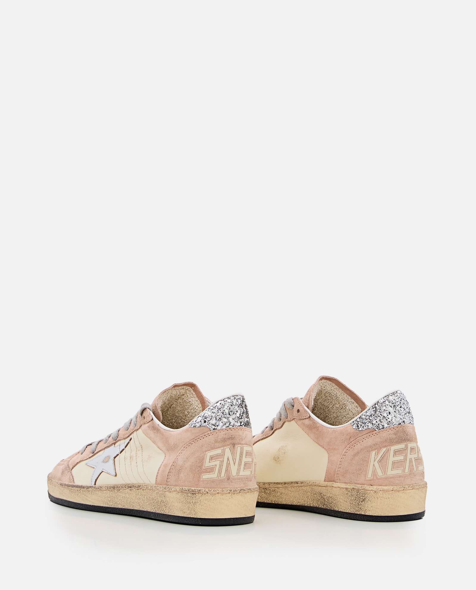 Shop Golden Goose Ballstar Leather Sneakers In Powder