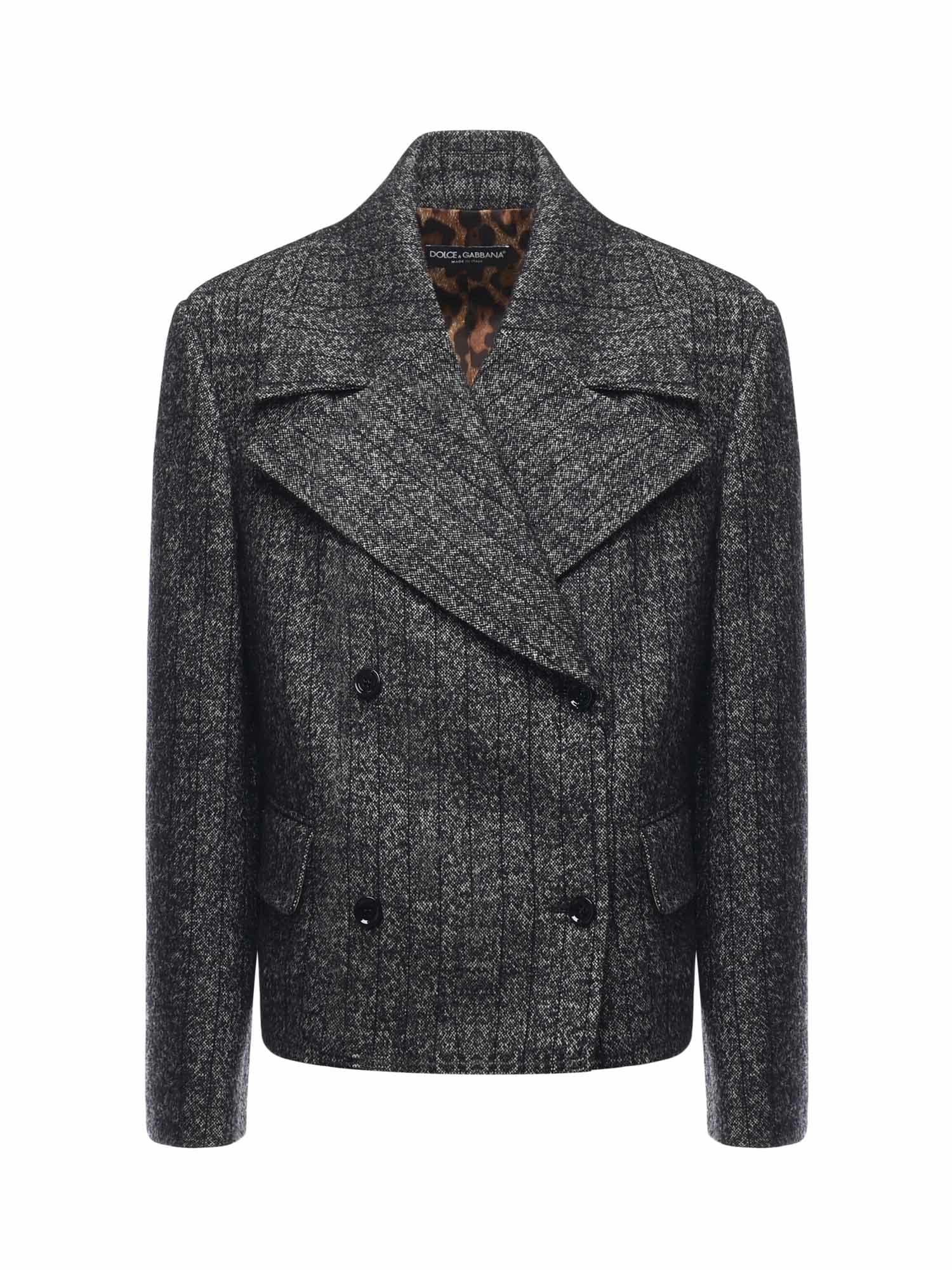 Dolce & Gabbana Striped Wool Cropped Jacket In Black