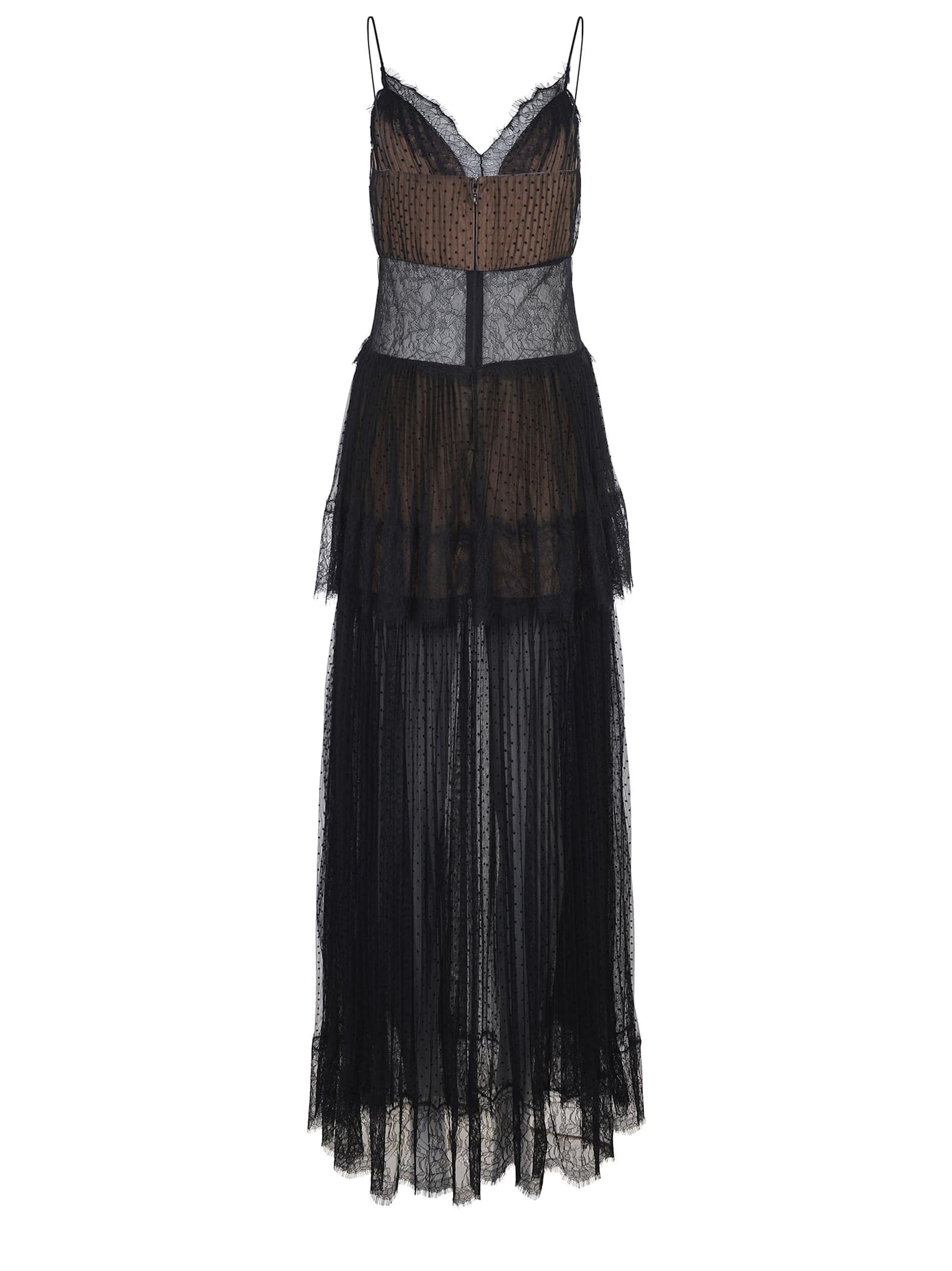 Self-portrait Sheer Tiered Lace-trimmed Maxi Dress In Black
