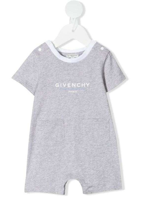 Givenchy Newborn Melange Grey Short Sleeve Romper With Logo And Pockets