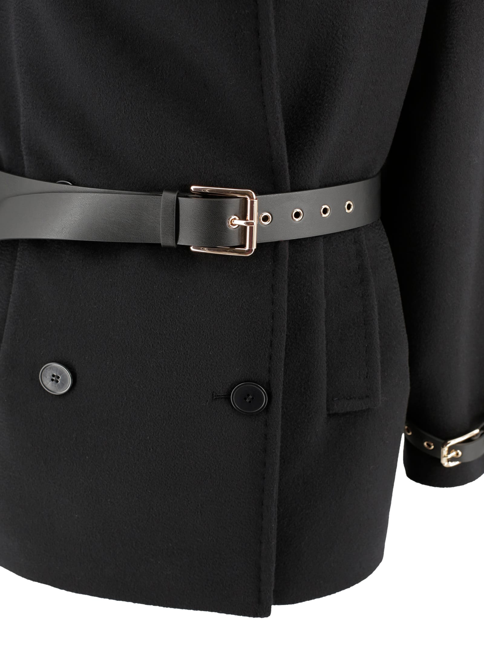 Max Mara Studio Pausa Double-breasted Virgin Wool Coat In Black