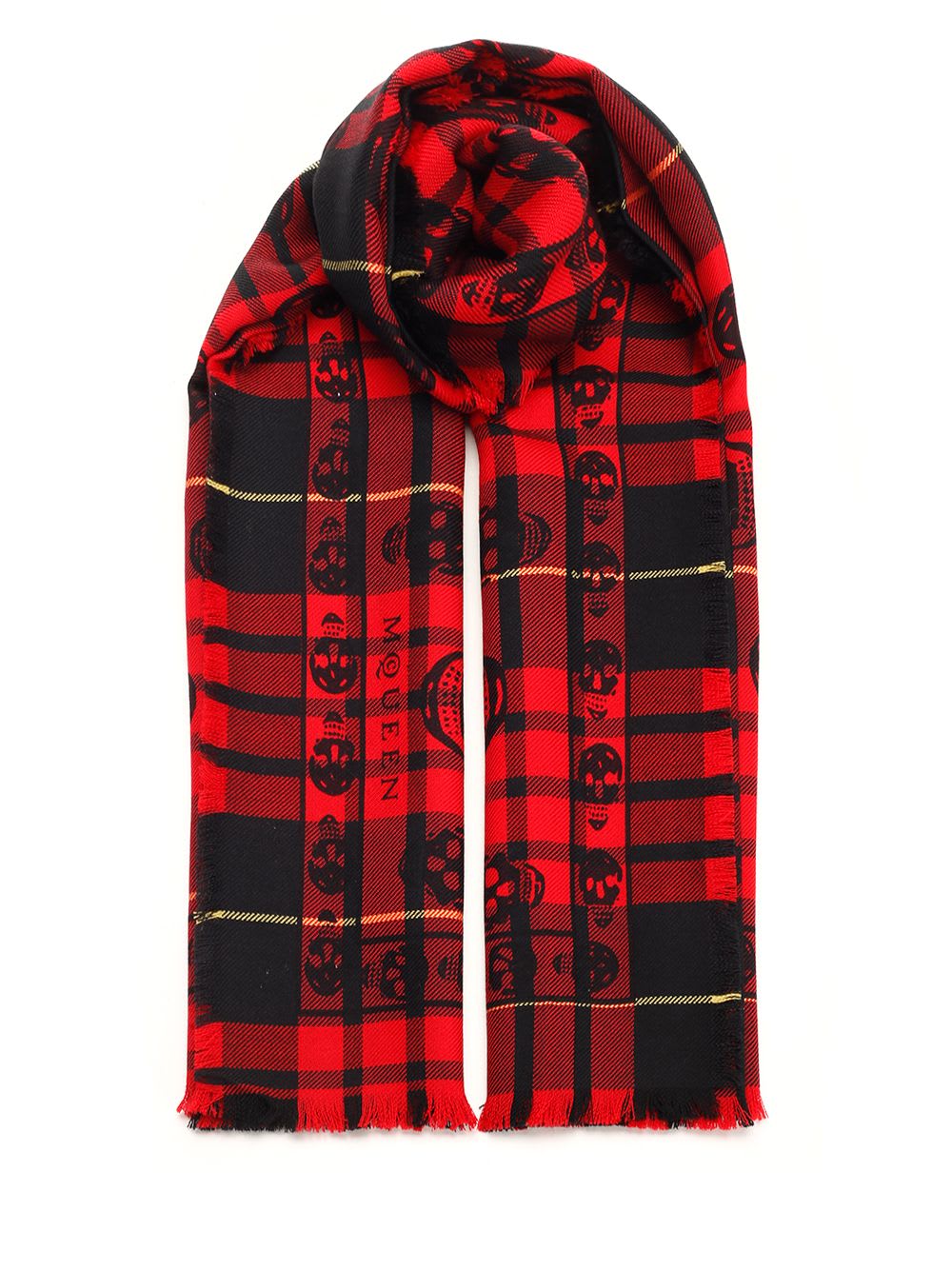 Shop Alexander Mcqueen Tartan Skull Scarf In Red