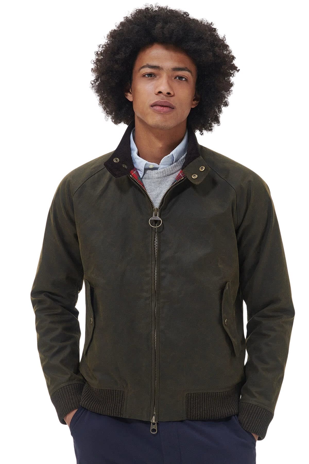 Baracuta Unisex Waxed Jacket With High Collar And Pockets In Green