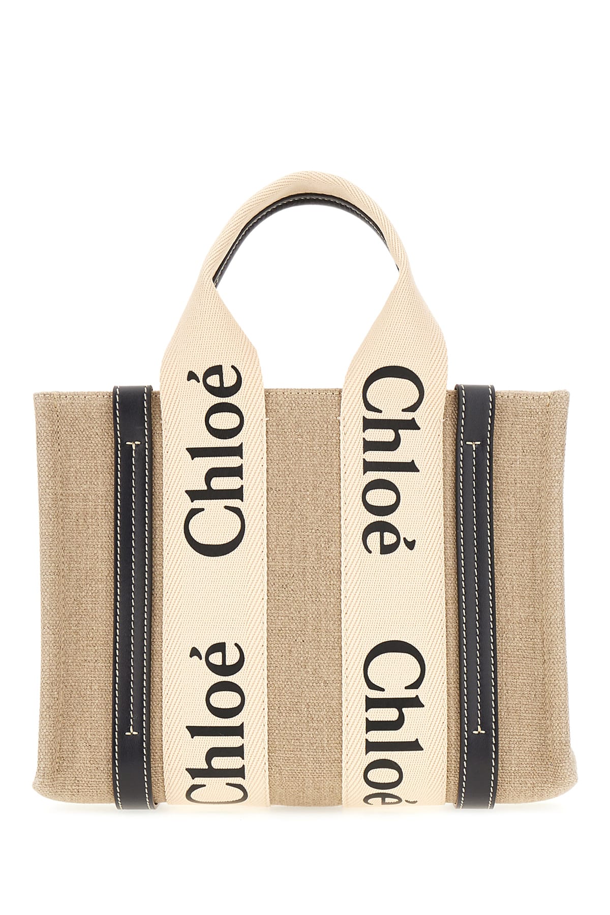 Chloé Sand Linen Small Woody Handbag In 91j