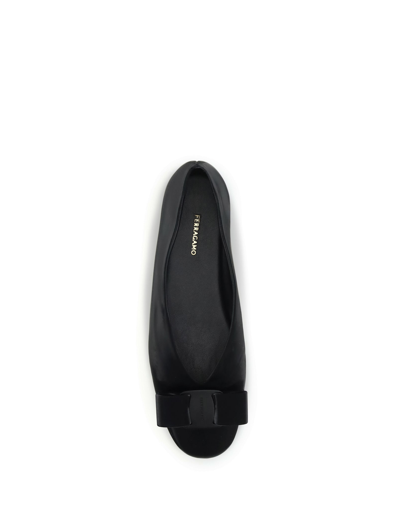 Ferragamo Leather Round Toe Ballerina Shoes With Bow Detail In Black