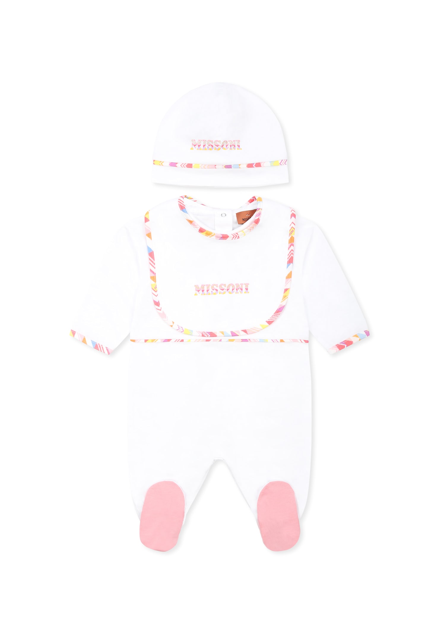 Missoni Pink Babygrow Set For Baby Girl With Logo In White