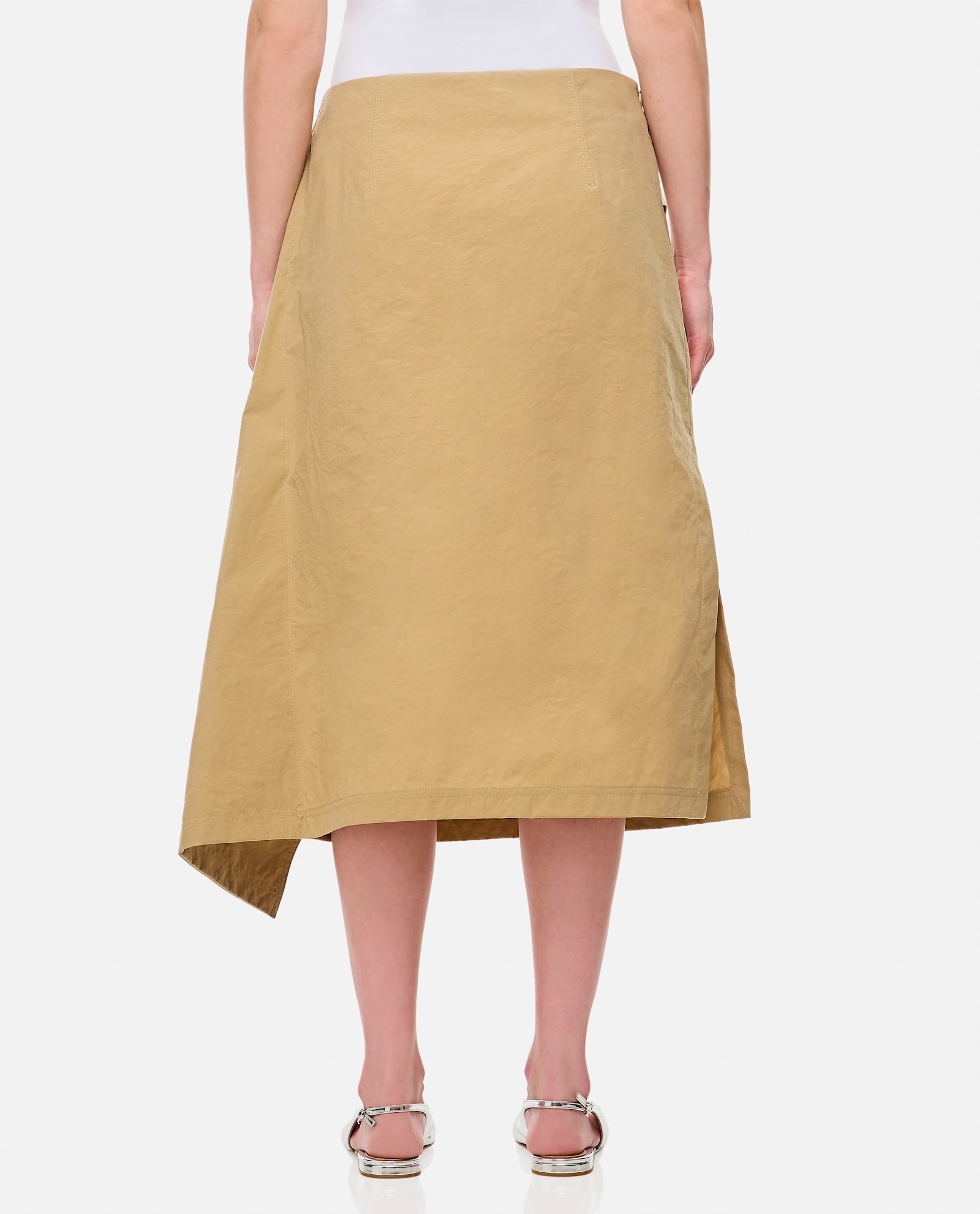 Plan C Asymmetrical Flared Skirt With Front Tie Detail In Beige