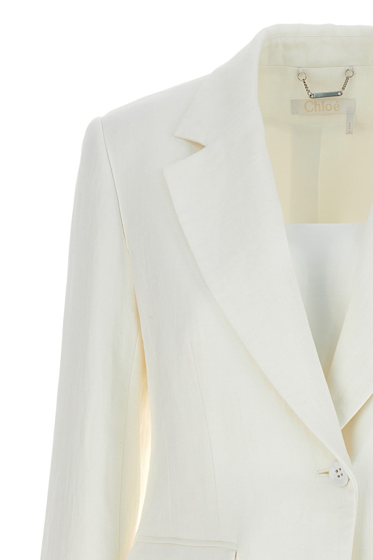 Shop Chloé Single Breast Linen Blazer Jacket In White