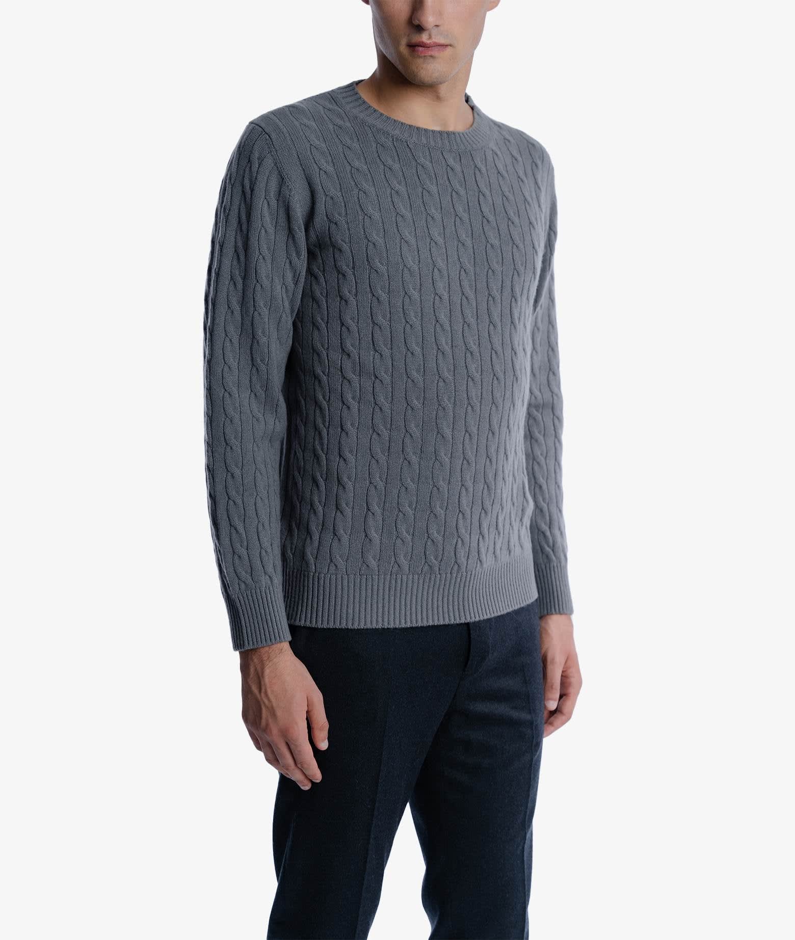 Shop Larusmiani Cable Knit Sweater Col Du Pillon Sweater In Lightgray