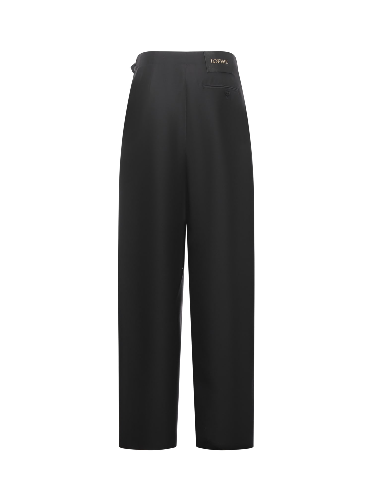 Loewe Wool And Silk Belted Trousers In Black