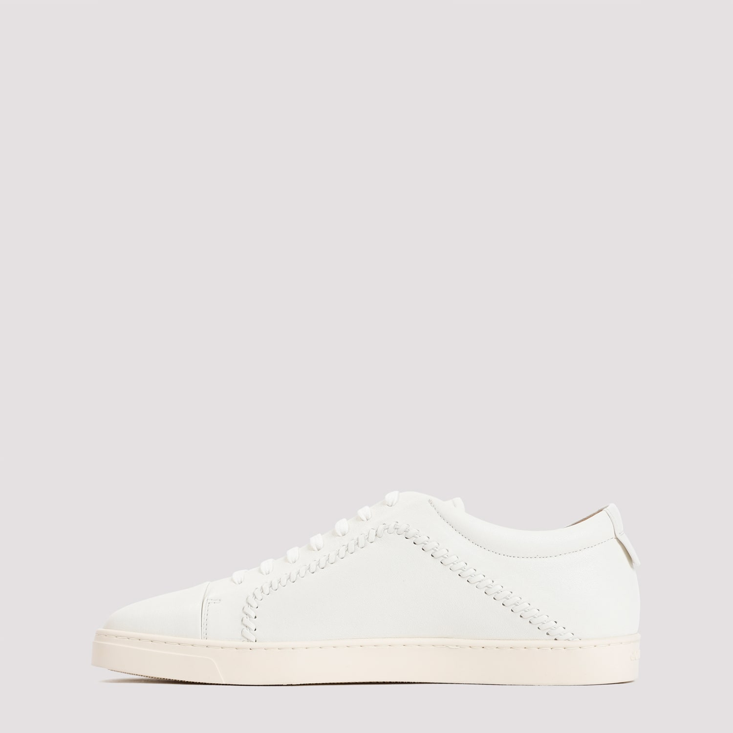 Shop Giorgio Armani Lamb Leather Sneakers In Panna Panna