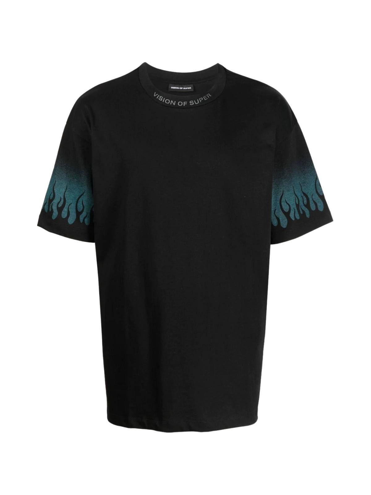 Vision of Super Black T-shirt With Negative Balsam Green Flames