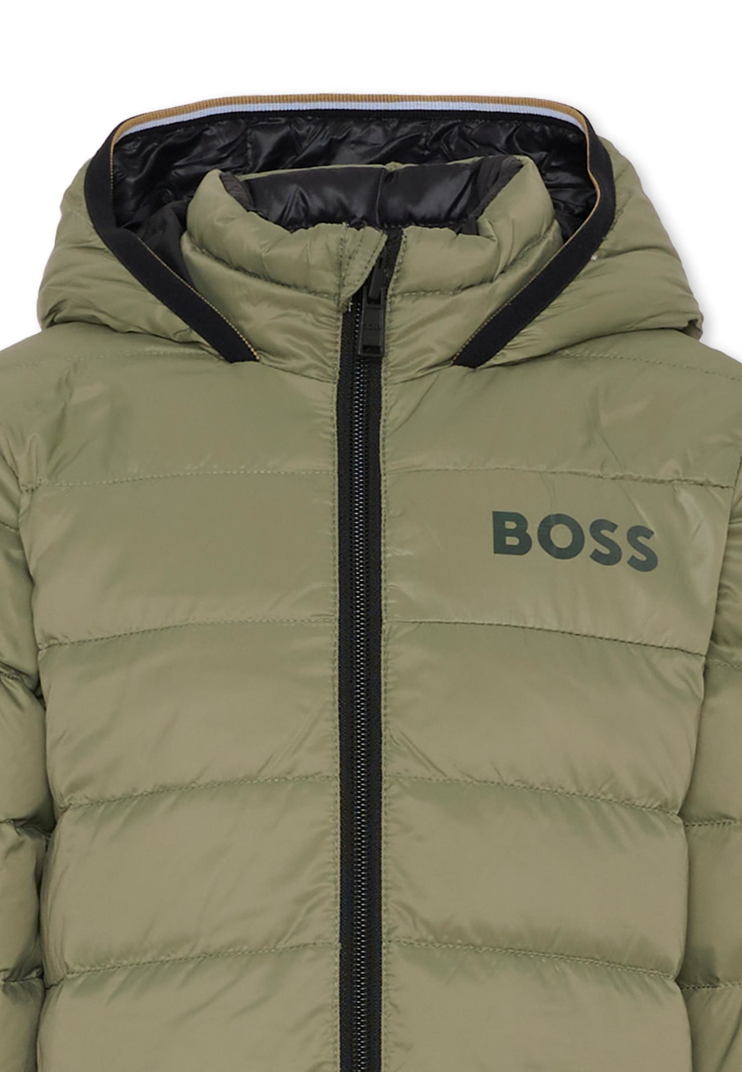 Hugo Boss Reversible Green Down Jacket For Boy With Logo In Green