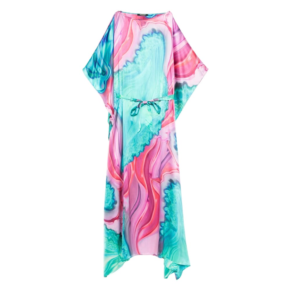 Roberto Cavalli Long Dress In Multicolor Marbled Silk In Multi
