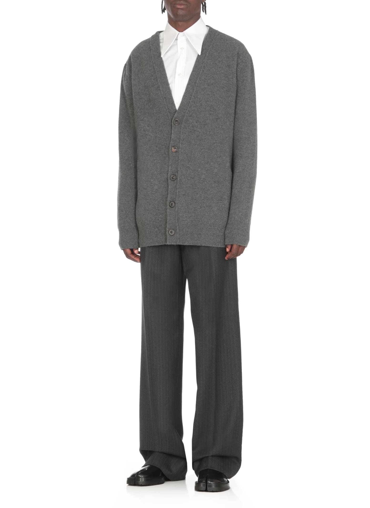 Shop Maison Margiela Wool Cardigan In Grey