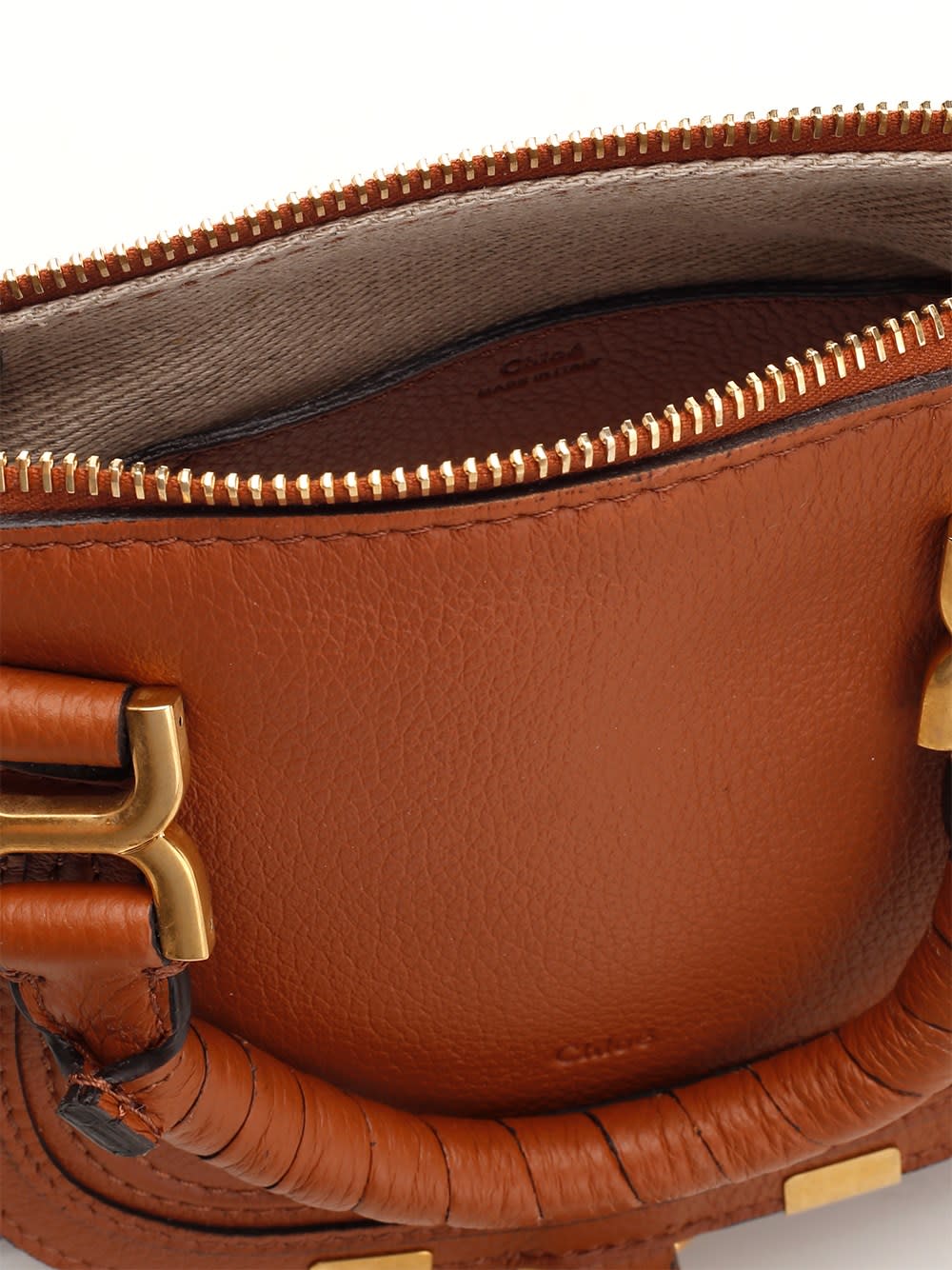 Shop Chloé Marcie Handbag In Leather Brown