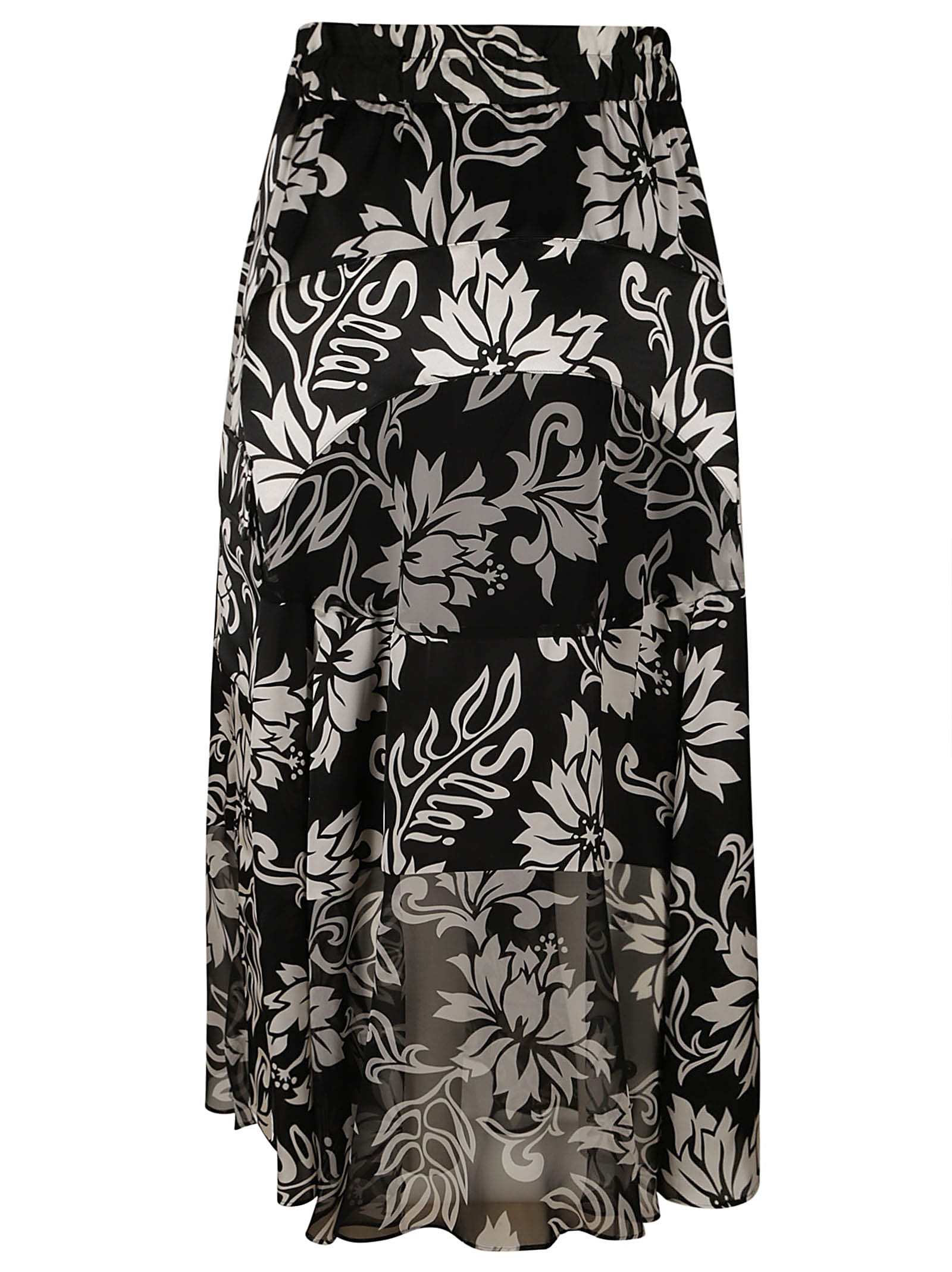 Shop Sacai Drawstring Waist Printed Flare Skirt In Black