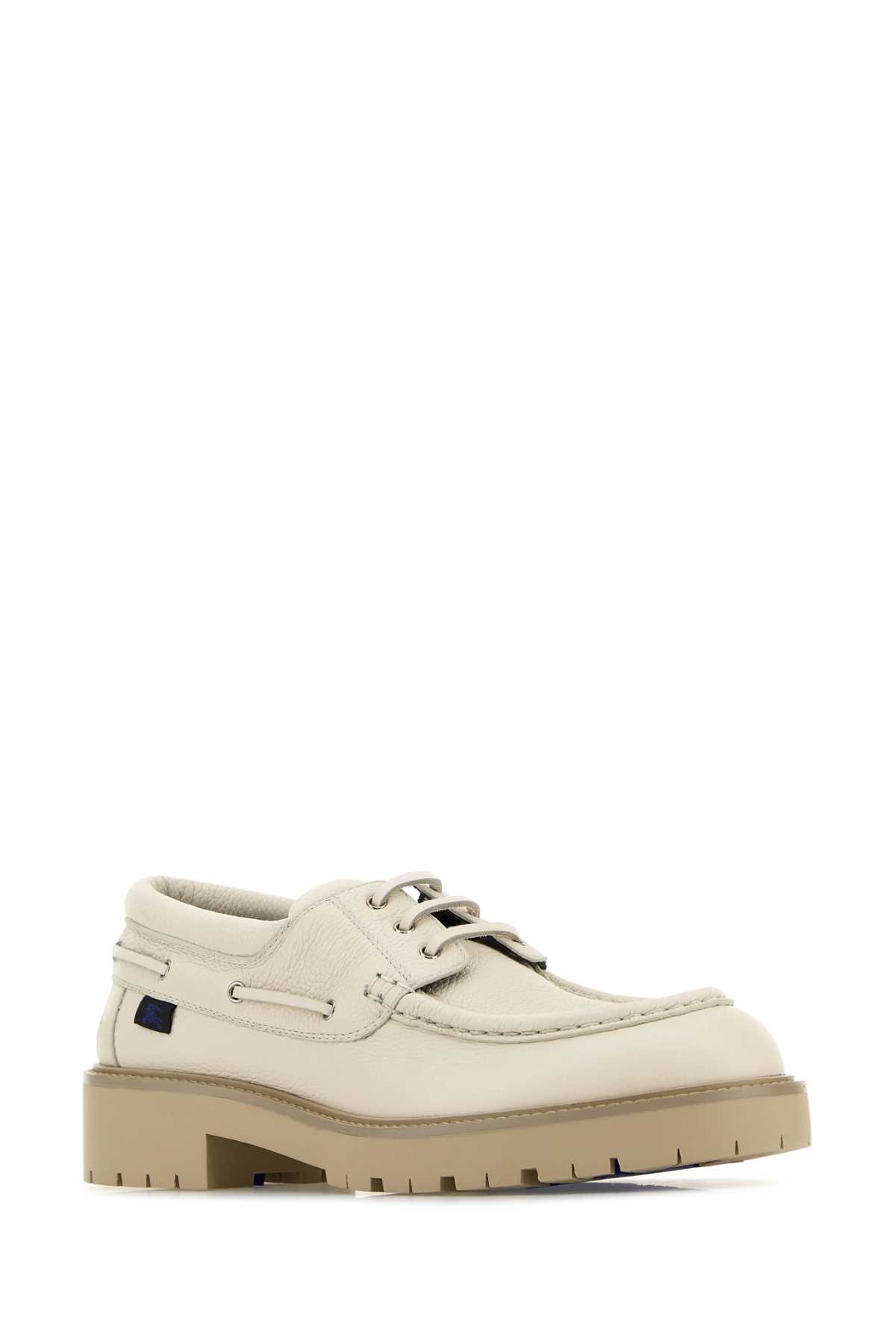 Shop Burberry Beige Leather Raft Loafers In Nutmeg