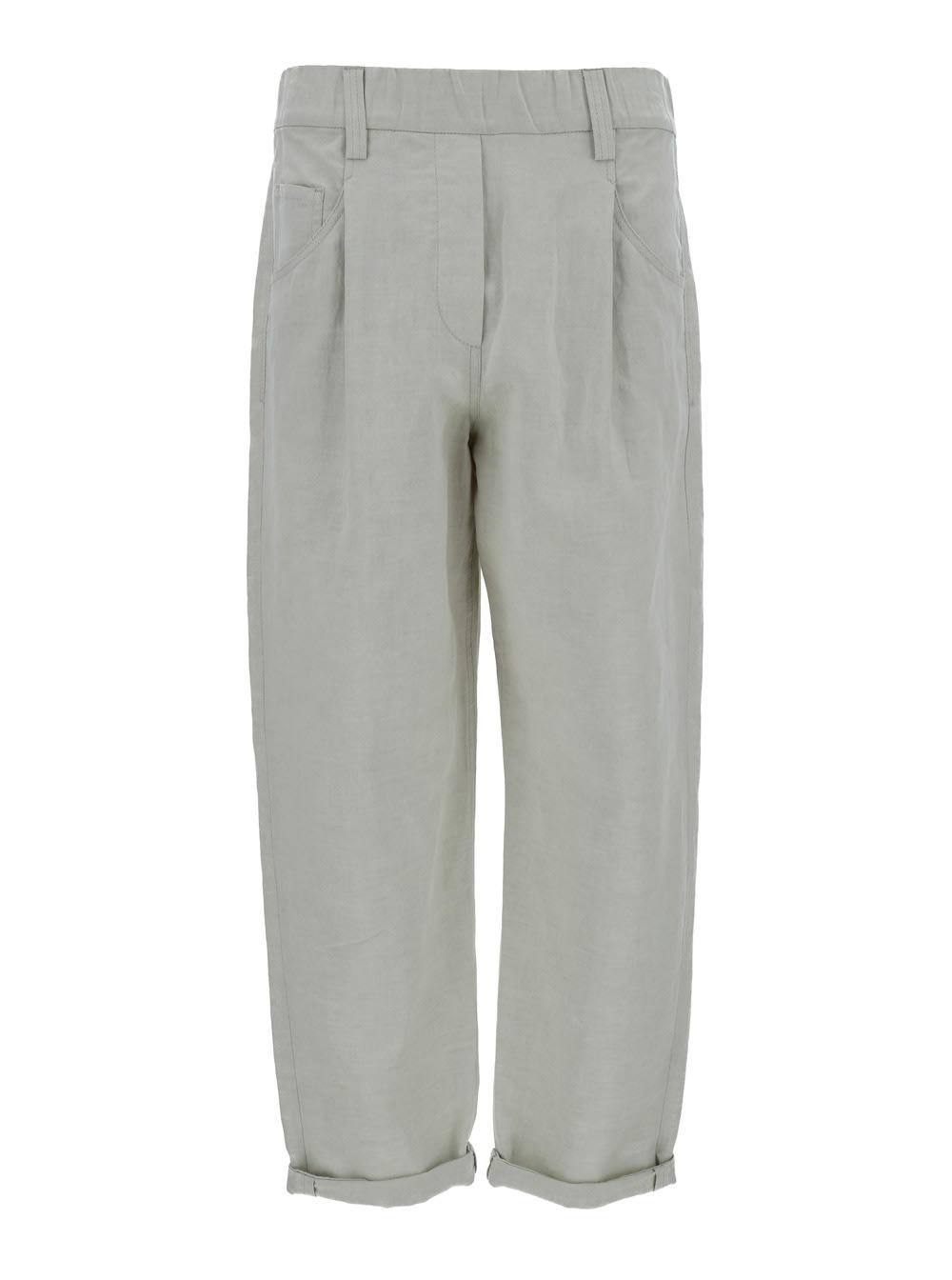 Shop Brunello Cucinelli Grey Pleated Trousers In Linen Blend Woman In Beige Freddo (beige)