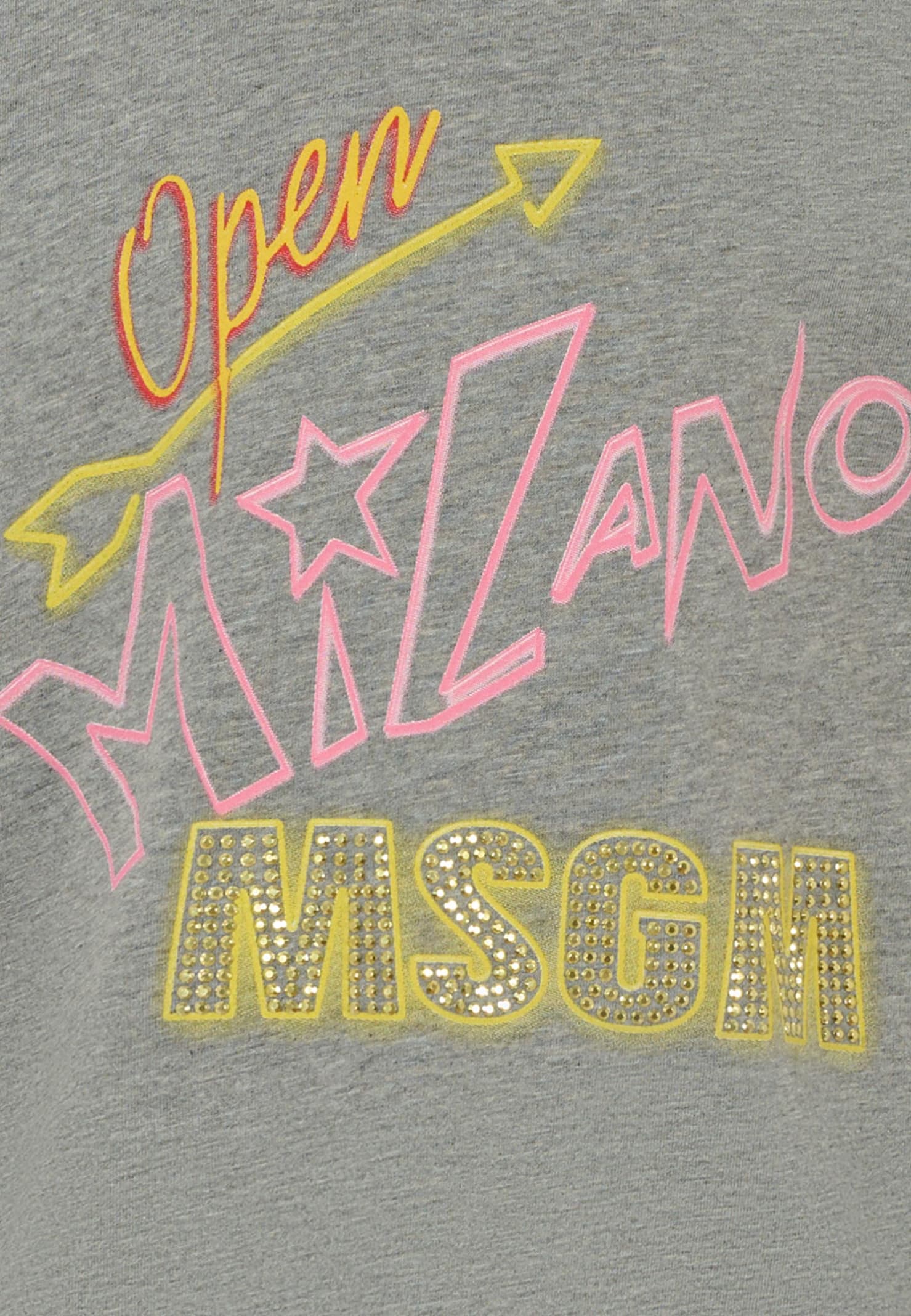 Msgm Short-sleeve Graphic-print T-shirt In Gray
