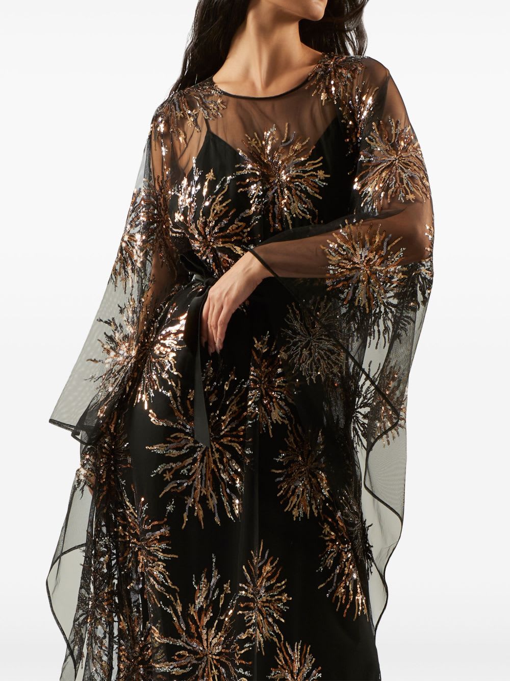 Taller Marmo Sunburst Long Sleeve Kaftan With Sequin Embellishment In Black