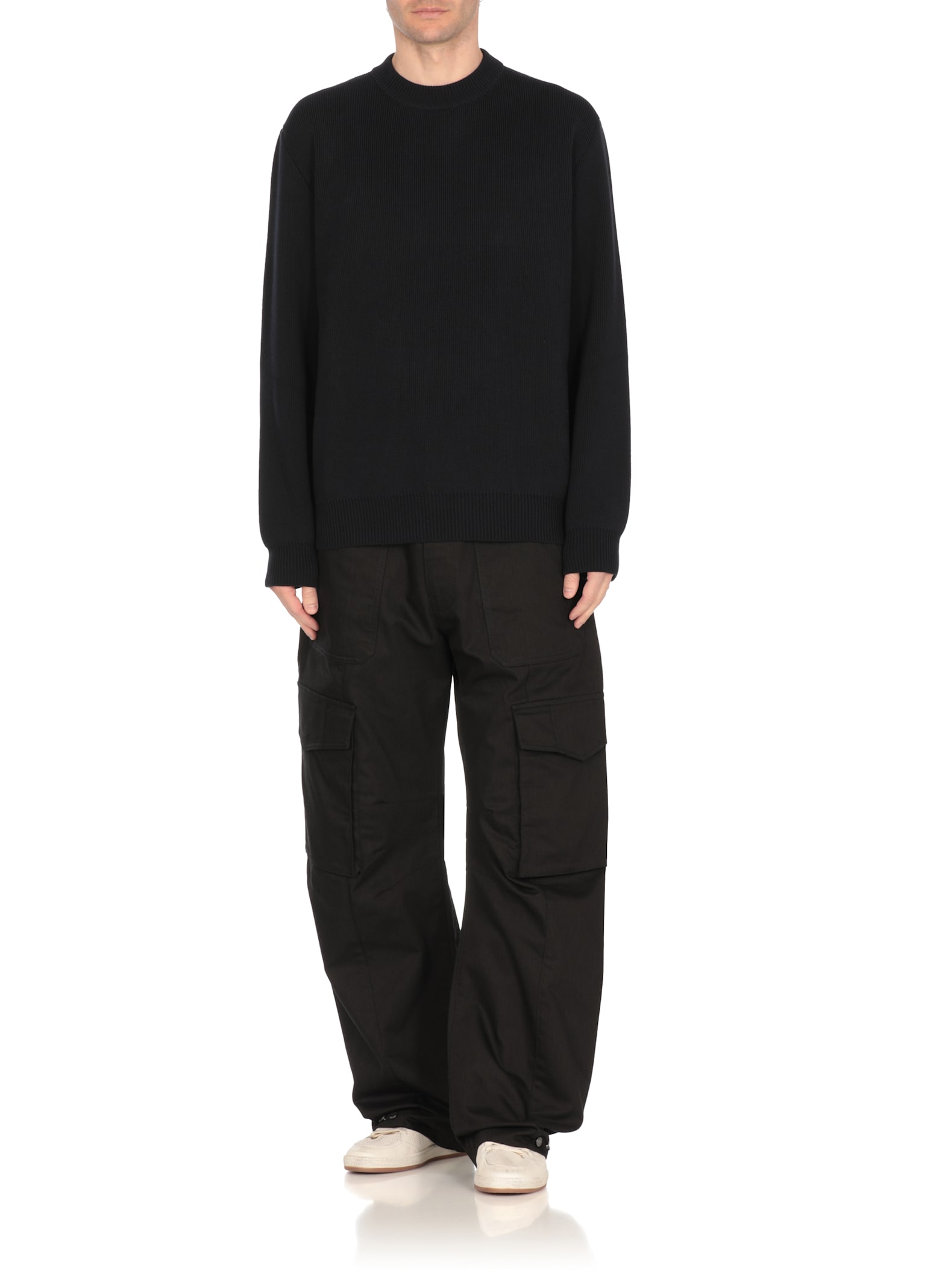 Golden Goose Ribbed Texture Crewneck Sweater In Blue