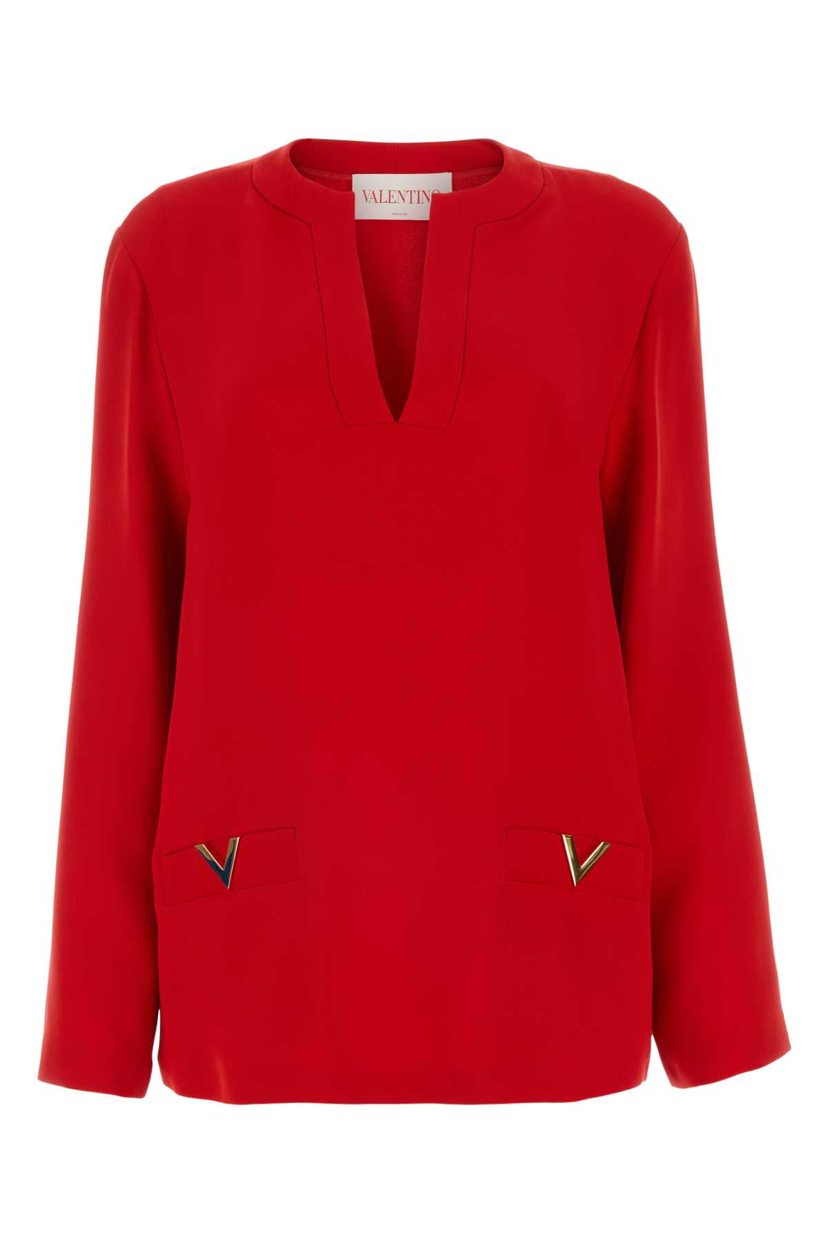 Shop Valentino Red Cady Blouse In Rosso