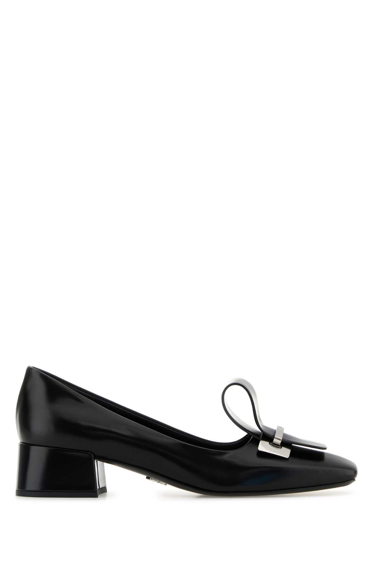 Prada Leather Pumps With Block Heel And Bow In Black