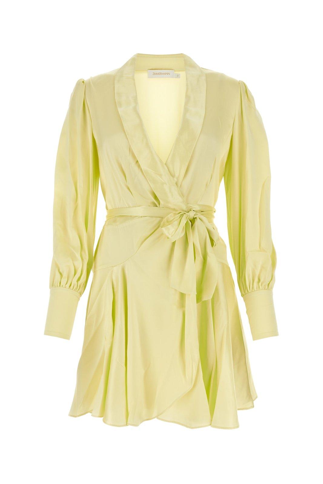Shop Zimmermann V-neck Satin Wrap Dress In Yellow